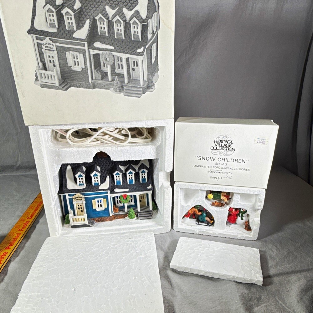 Vintage Dept 56 New England Village Berkshire House 59420 & Snow Children Set